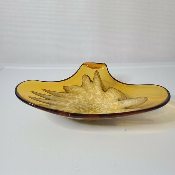 VINTAGE Gold White Swirl MidCentury Art Glass Dish - Picture 3 of 6